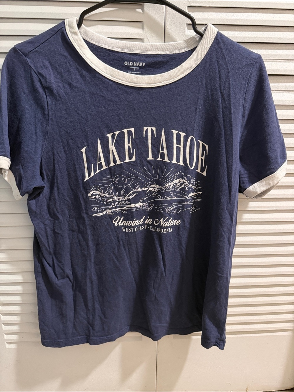Navy and White Lake Tahoe Graphic Ringer Tee